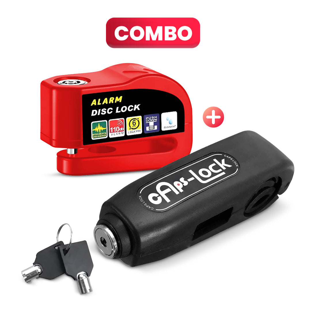 Combo Candado De Alarma Freno De Disco + Candado Manubrio Caps Lock