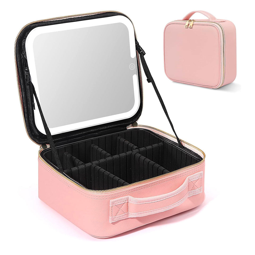 Estuche Organizador De Maquillaje Con Espejo LED