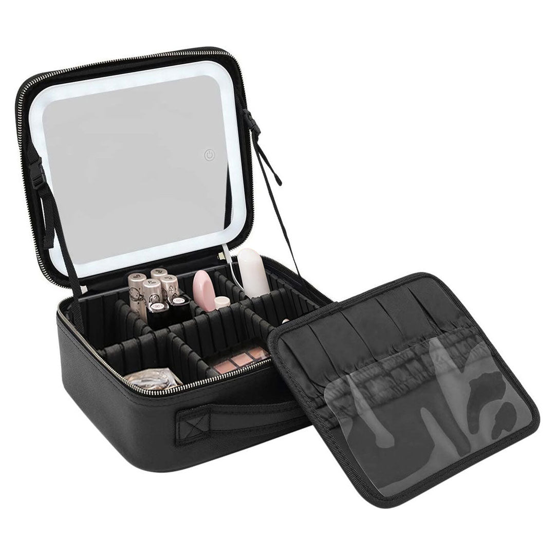 Estuche Organizador De Maquillaje Con Espejo LED