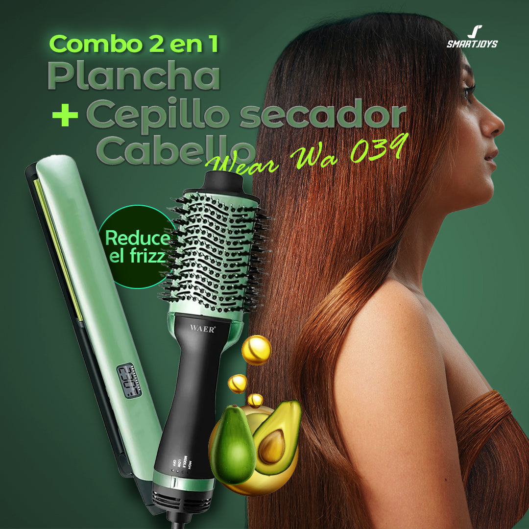 Combo 2 en 1 Plancha + Cepillo Secador Cabello RE-2501