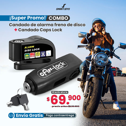 Combo Candado De Alarma Freno De Disco + Candado Para Manubrio Freno De Moto Caps Lock