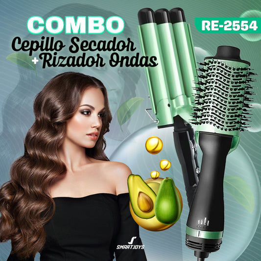 Combo 2 en 1 Cepillo Secador + Rizador Ondas de Sirena RE-2554